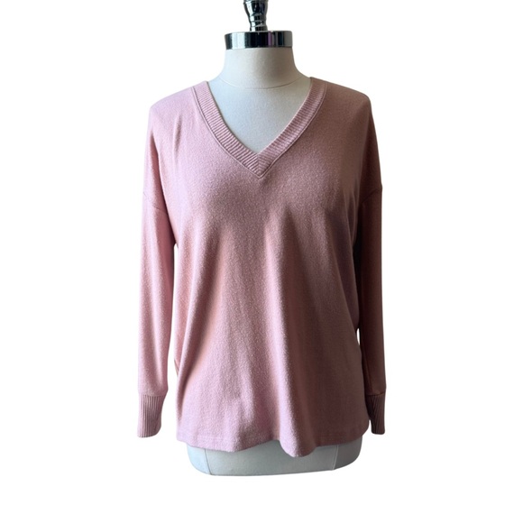 LOFT Soft Pink V-Neck Sweater Size Large Light Rose - Picture 1 of 10